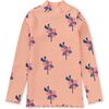 Floral Print Ribbed Long Sleeve Mock Neck Top, Simple Saffron - T-Shirts - 1 - thumbnail