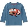 Firetruck Graphic Print Crew Neck Long Sleeve T-Shirt, Coronet Blue - T-Shirts - 2