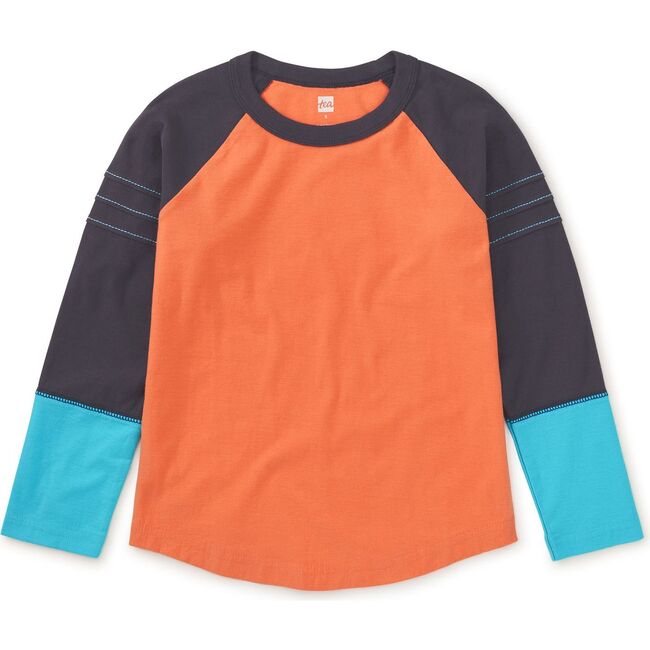 Explorer Colorblock Raglan Long Sleeve Pintuck T-Shirt, Orange Spice