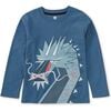 Dragon Double Sided Crew Neck Long Sleeve T-Shirt, Aegean Blue - T-Shirts - 1 - thumbnail