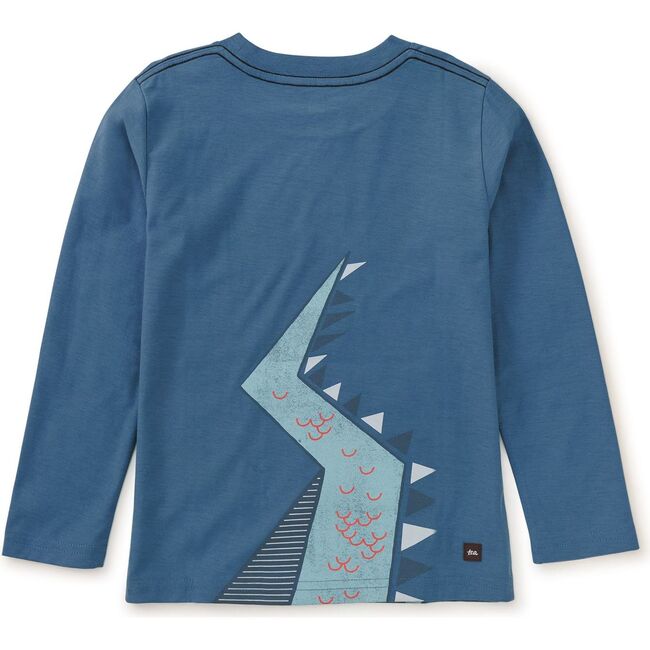 Dragon Double Sided Crew Neck Long Sleeve T-Shirt, Aegean Blue - T-Shirts - 2