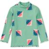 Modern Print Ribbed Long Sleeve Mock Neck Top, Pomegranate - T-Shirts - 3