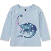 Dotted Dino Graphic Print Crew Neck Long Sleeve T-Shirt, Skyride - T-Shirts - 2