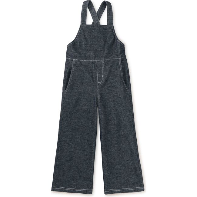 Denim-Like Adjustable Strap Elastic Waist Wide Leg Overalls, Indigo