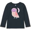 Cute Hoot Glow Graphic Print Long Sleeve T-Shirt, Jet Black - T-Shirts - 1 - thumbnail