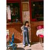 Denim-Like Adjustable Strap Elastic Waist Wide Leg Overalls, Indigo - Overalls - 3