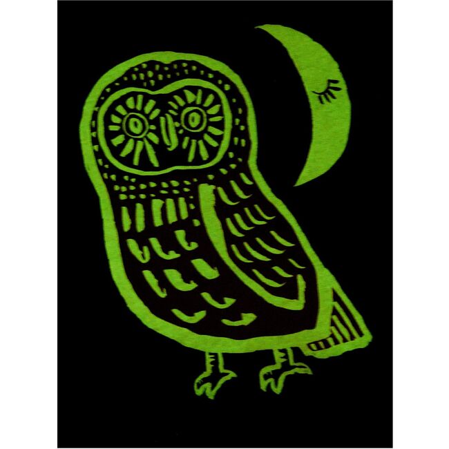 Cute Hoot Glow Graphic Print Long Sleeve T-Shirt, Jet Black - T-Shirts - 2