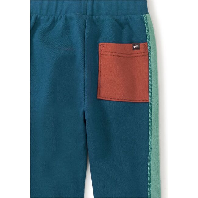 Colorblock Stripe-Out Elastic Waist Drawstring Pocket Joggers, Bedford Blue - Sweatpants - 3