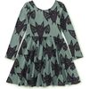 Bats Print Boat Neck Long Sleeve Ballet Skirt Dress, Fly By Night Bats - Dresses - 1 - thumbnail