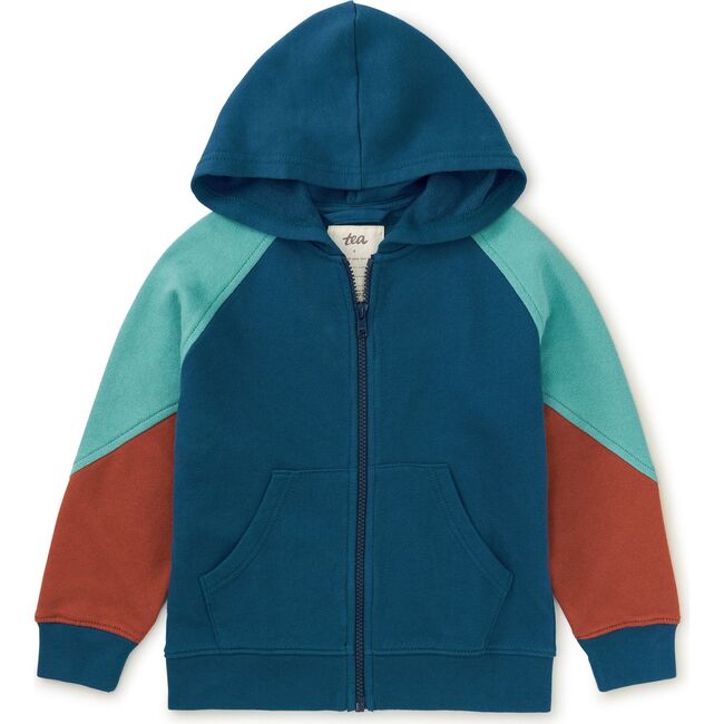 Colorblock Long Sleeve Kangaroo Pocket Hoodie, Bedford Blue