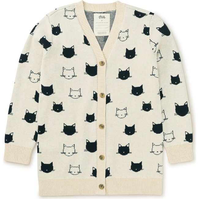 Cat Print Long Sleeve Button-Up Cardigan, Turkish Cats