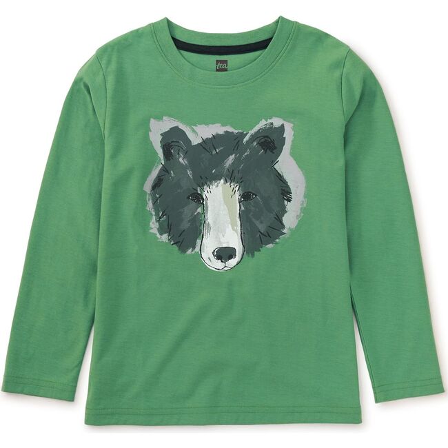 Bear Face Graphic Print Long Sleeve T-Shirt, English Ivy