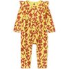 Babys Ruffle Envelope Neck Front Snap Romper, Turkish Floral In Lemongrass - Onesies - 1 - thumbnail