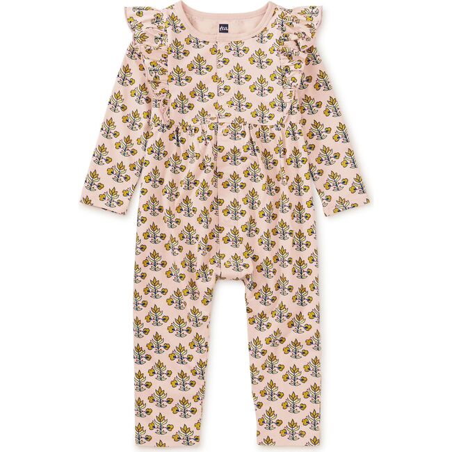 Babys Ruffle Envelope Neck Front Snap Romper, Iznik Floral