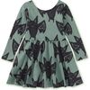 Bats Print Boat Neck Long Sleeve Ballet Skirt Dress, Fly By Night Bats - Dresses - 4