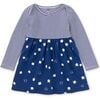 Babys Mix Print 2-Tone Long Sleeve Skirt Dress, Floating Kitties - Dresses - 1 - thumbnail