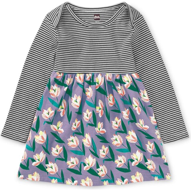 Babys Mix Print 2-Tone Long Sleeve Skirt Dress, Semper Augustus Tulip