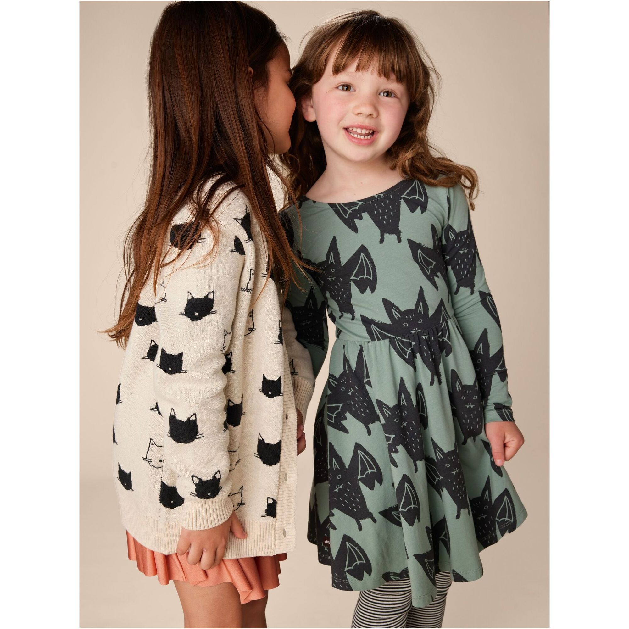 Cat Print Long Sleeve Button-Up Cardigan, Turkish Cats - Tea