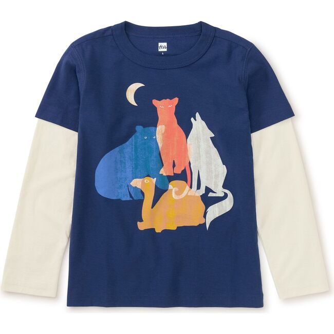 Animal Friends Crew Neck Layered Long Sleeve T-Shirt, Nightfall