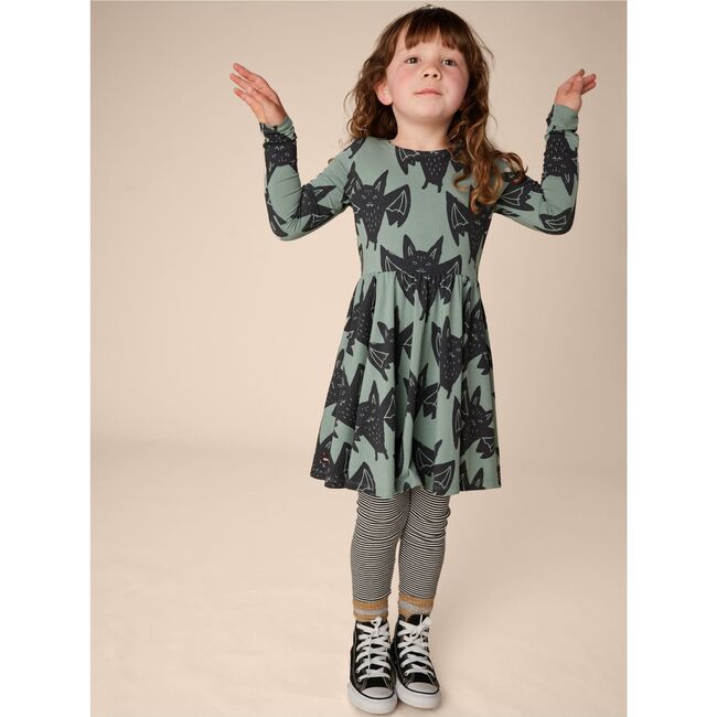 Bats Print Boat Neck Long Sleeve Ballet Skirt Dress, Fly By Night Bats - Dresses - 7