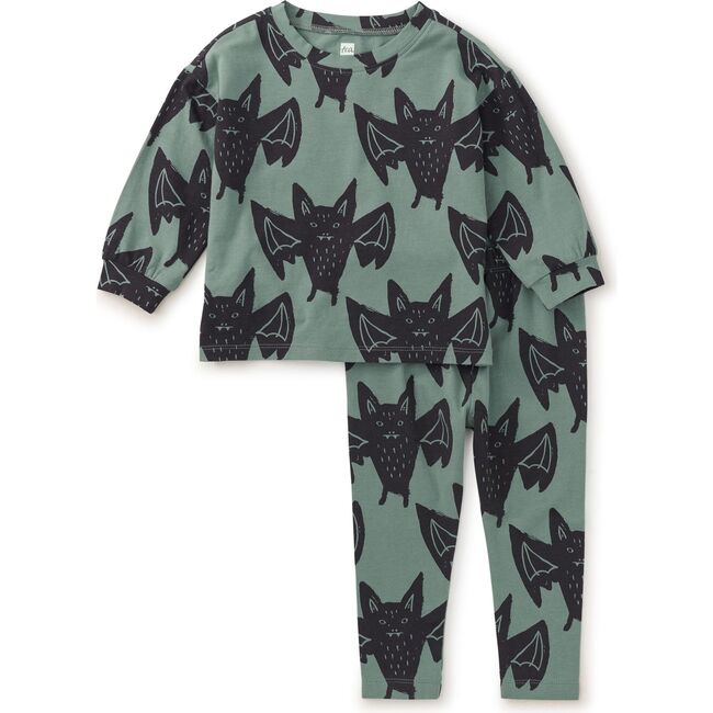 Babys Drop Shoulder Top & Elastic Waist Bottom Play Set, Fly By Night Bats