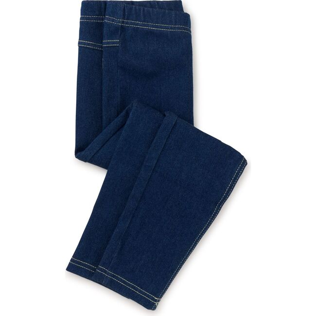 Denim-Like Elastic Waistband Leggings, Medium Wash