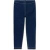 Denim-Like Elastic Waistband Leggings, Medium Wash - Leggings - 3