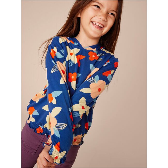 Printed Smocked Hoodie, Turkish Coastal Floral - Sweatshirts - 4