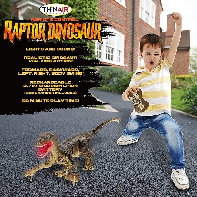 ThinAir Brands RC Dinosaur - Raptor W/Sound & Light - Remote Control - 3