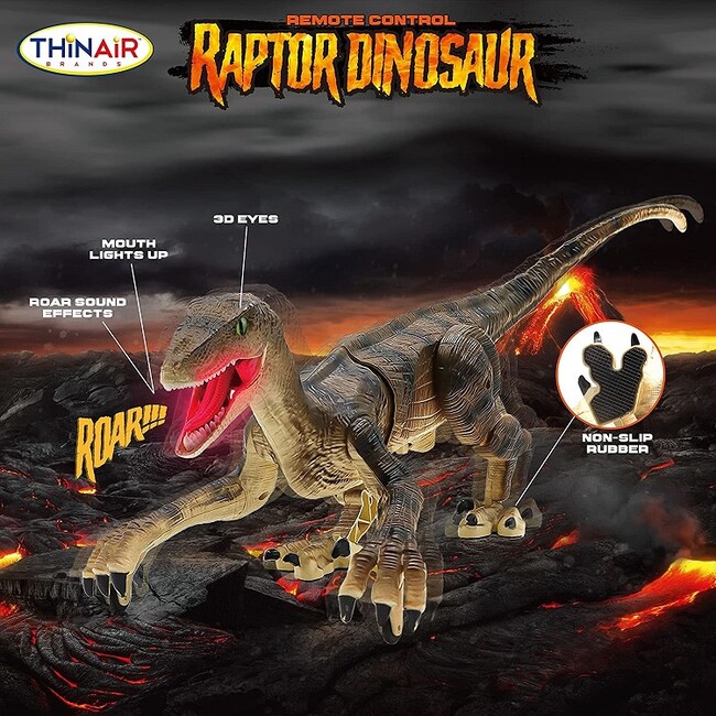 ThinAir Brands RC Dinosaur - Raptor W/Sound & Light - Remote Control - 4
