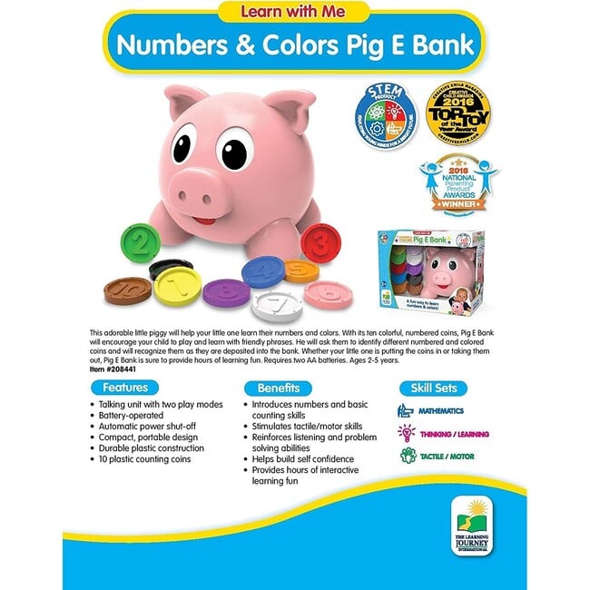 Learning Journey Learn with Me - Numbers & Colors Pig E Bank - Developmental Toys - 4