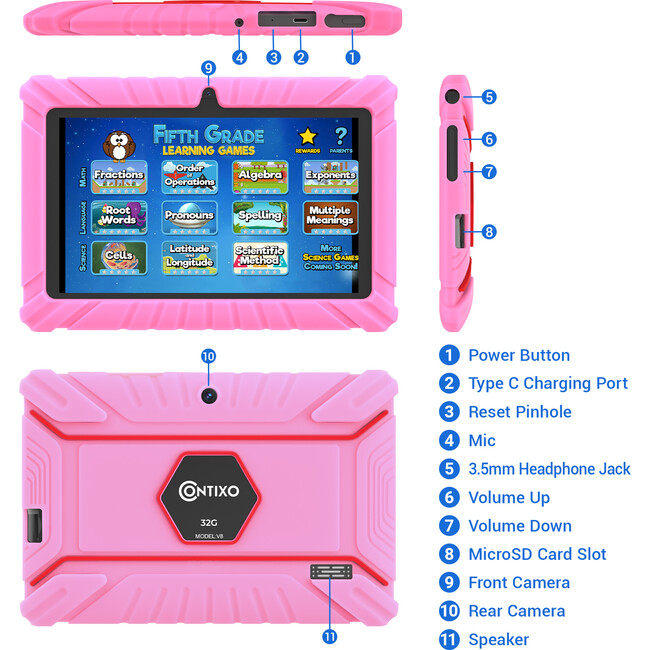 Contixo V8 32GB 7"" Kids Contixo Academy Tablet, Pink - Tech Toys - 4