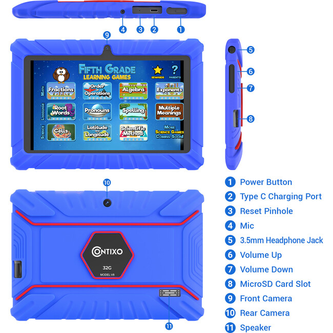 Contixo V8 32GB 7"" Kids Contixo Academy Tablet, Dark Blue - Tech Toys - 4