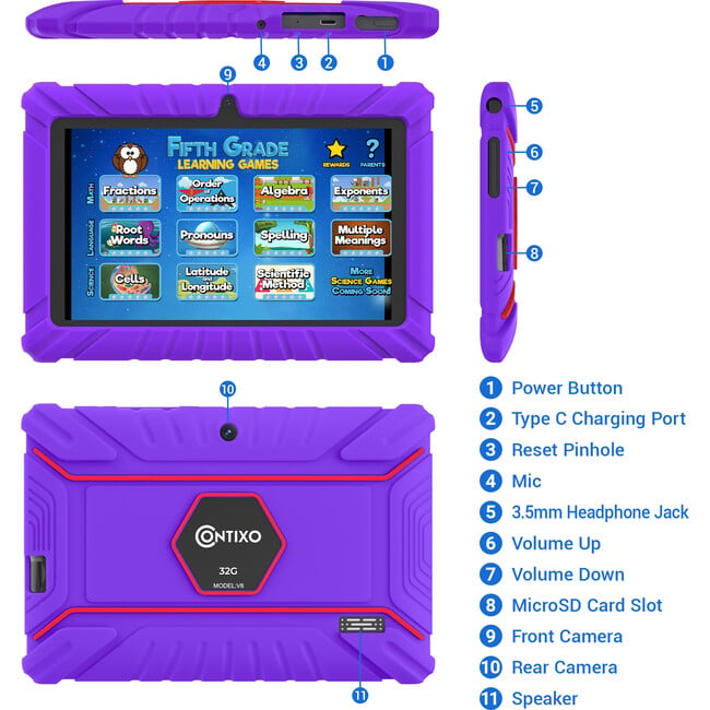 Contixo V8 32GB 7"" Kids Contixo Academy Tablet, Purple - Tech Toys - 5