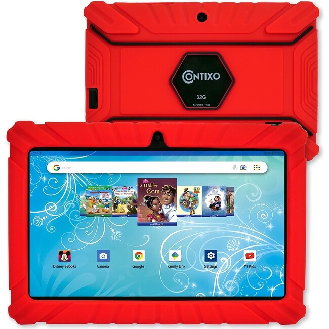 Contixo K2-V8 Kids Tablet (7in, HD, 32GB, Wi-Fi, Android 11), Red