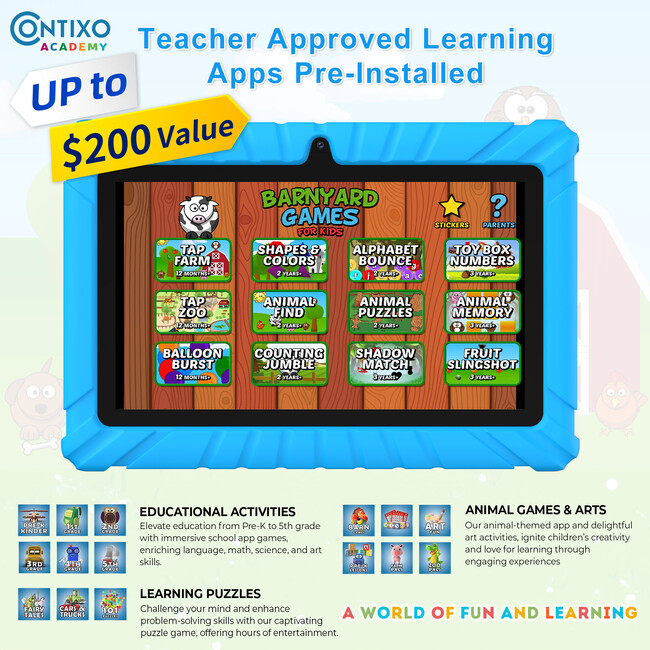 Contixo V8 32GB 7"" Kids Contixo Academy Tablet, Blue - Tech Toys - 9