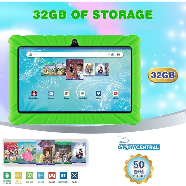 Contixo K2-V8 Kids Tablet (7in, HD, 32GB, Wi-Fi, Android 11), Green - Tech Toys - 3