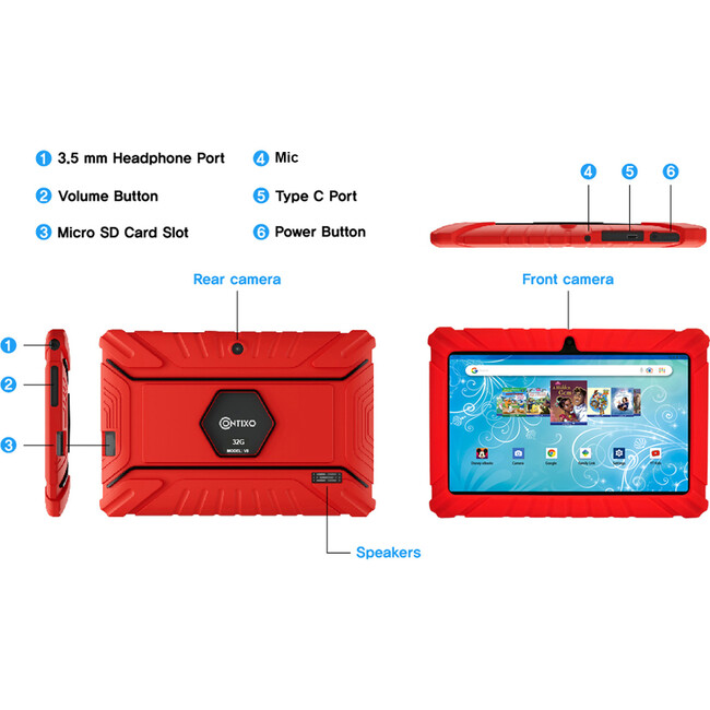 Contixo K2-V8 Kids Tablet (7in, HD, 32GB, Wi-Fi, Android 11), Red - Tech Toys - 4