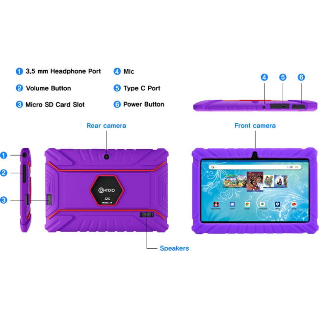 Contixo K2-V8 Kids Tablet (7in, HD, 32GB, Wi-Fi, Android 11), Purple - Tech Toys - 4