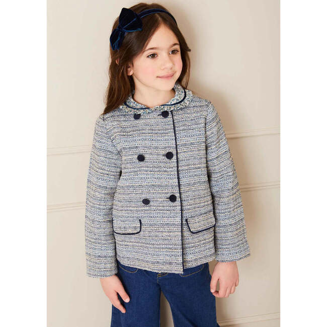 Walton Boucle Double-Breast Long Sleeve Jacket, Blue - Jackets - 2