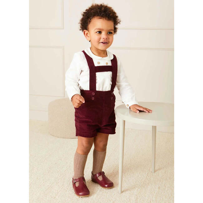 Velvet Adjustable Shoulder Braces Button Shorts, Burgundy - Shorts - 2