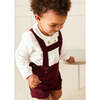 Velvet Adjustable Shoulder Braces Button Shorts, Burgundy - Shorts - 3