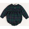 Windsor Tartan Print Long Sleeve Hand Smocked Romper, Green - Rompers - 5