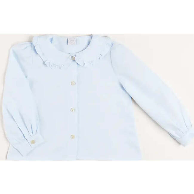 Ruffle Trim Peter Pan Collar Long Sleeve Blouse, Blue