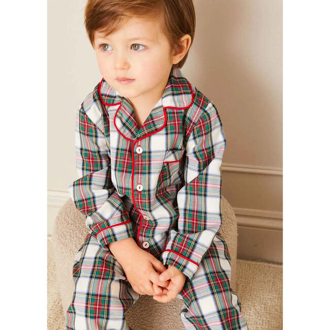 Sussex Tartan Print Long Sleeve Button Pyjamas Set, Red - Pajamas - 3