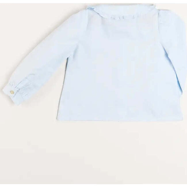 Ruffle Trim Peter Pan Collar Long Sleeve Blouse, Blue - Blouses - 3