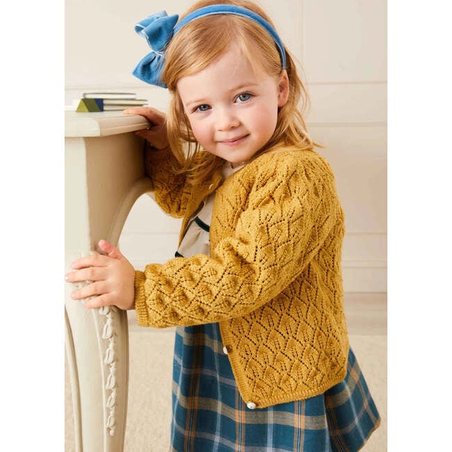 Openwork Long Sleeve Button-Up Knit Cardigan, Mustard - Cardigans - 2