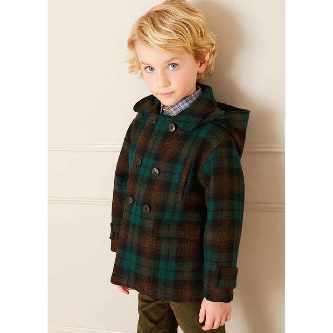 Montrose Checkered Long Sleeve Detachable Hood Coat, Green - Coats - 3