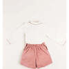 Herringbone Long Sleeve Top & Shorts 2-Piece Set, Red - Mixed Apparel Set - 4