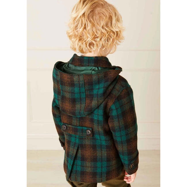 Montrose Checkered Long Sleeve Detachable Hood Coat, Green - Coats - 5